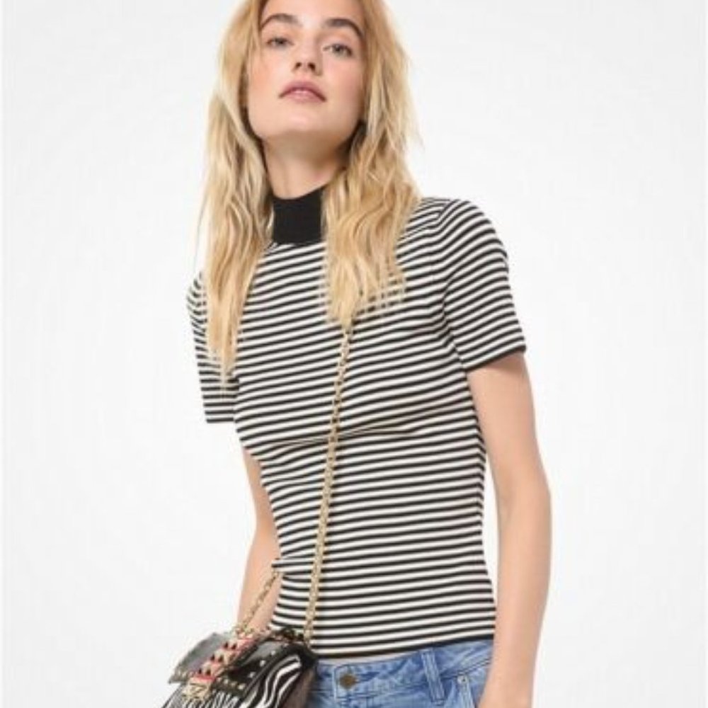 ❤️ NEW!! $135 Michael Kors Stretch Viscose Black and White Top; Sz Small